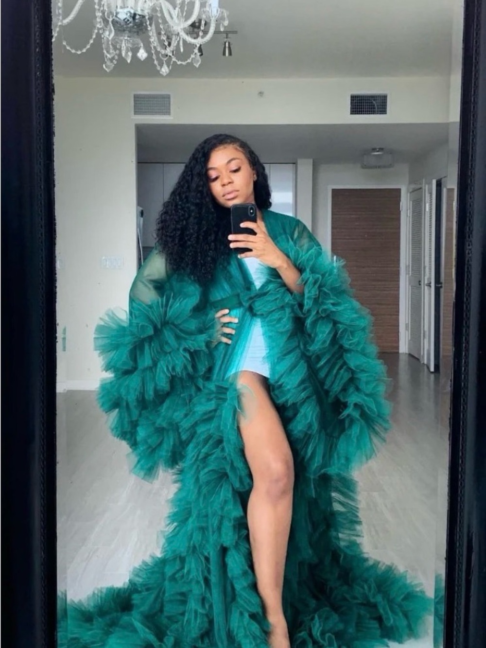 Emerald Green Ruffled Tulle Robe